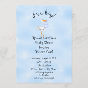 Invitation Baby shower c'est une cigogne de bébé de garçon