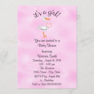 Invitation Baby shower C'est une petite fille Bébé Girl Stork