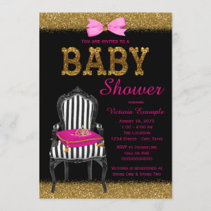 Invitation Baby shower Chaise Princess Rose Black Gold