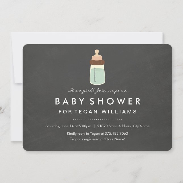 Invitation Baby shower Chalkboard & Bottle moderne (Devant)