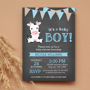 Invitation Baby shower Chalkboard Cow Boy
