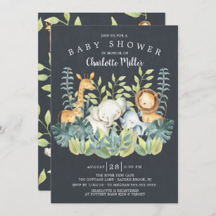 Invitation Baby shower Chalkboard Jungle Animaux