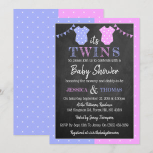 Invitation Baby shower Chalkboard tendance Boy & Girl Twins