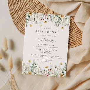 Invitation Baby Shower Champ de Fleurs Sauvages Aquarelle