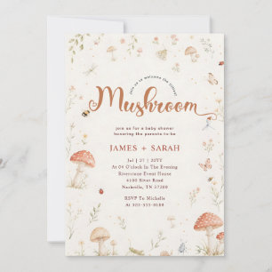Invitation Baby Shower Champêtre Aquarelle Champignon Abeille