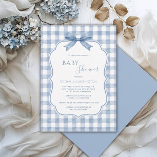 Invitation Baby Shower Champêtre Bleu Blanc à Carreaux