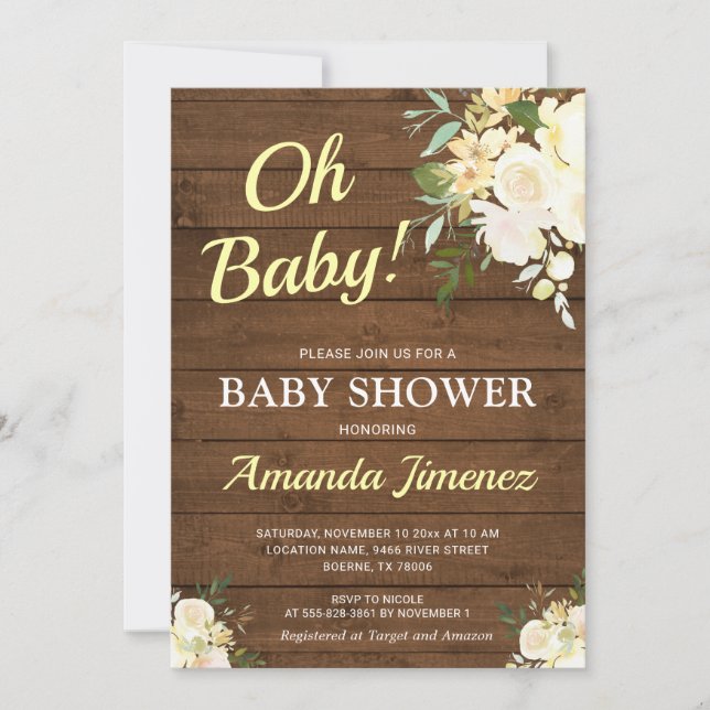 Invitation Baby Shower Champêtre Genre Neutre en Bois (Devant)