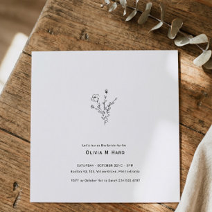 Invitation Baby Shower Champêtre Minimaliste Carré Floral