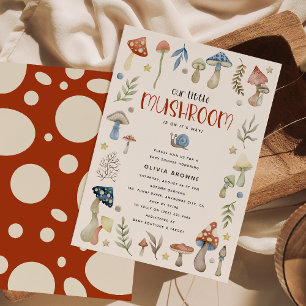 Invitation Baby Shower Champignon Aquarelle Fantaisiste