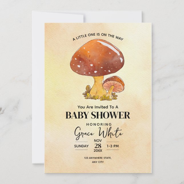 Invitation Baby shower champignon Baby shower boisé minimal (Devant)