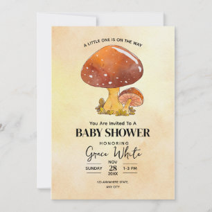 Invitation Baby-Shower champignon forêt enchantée minimaliste