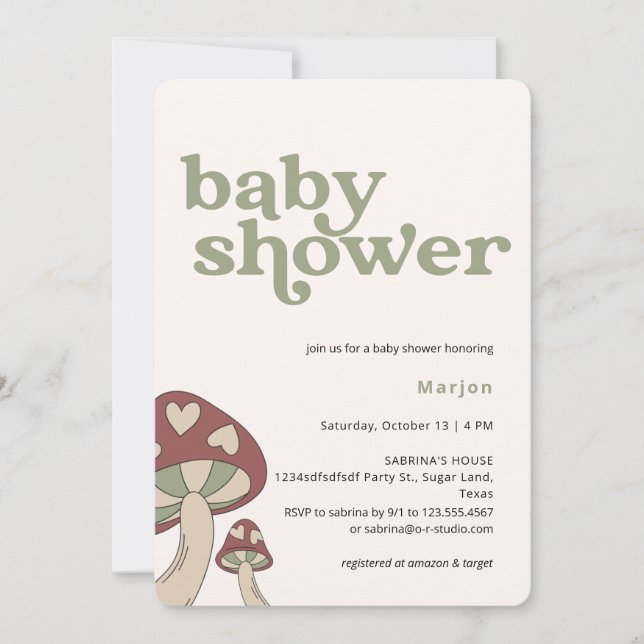 Invitation Baby shower champignon | Neutre les sexes (Devant)