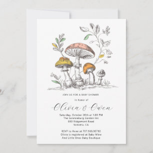 Invitation Baby Shower Champignons de Forêt à l'Aquarelle