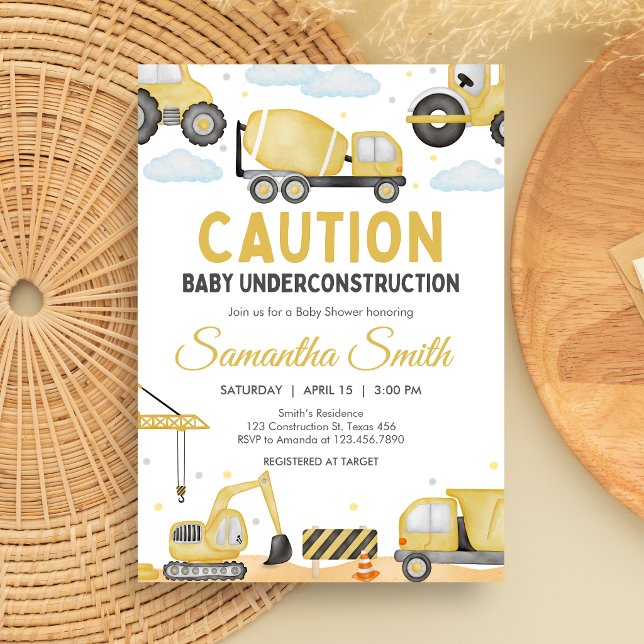 Invitation Baby Shower Chantier en Cours (Caution Baby Under Construction Baby Shower Invitation)