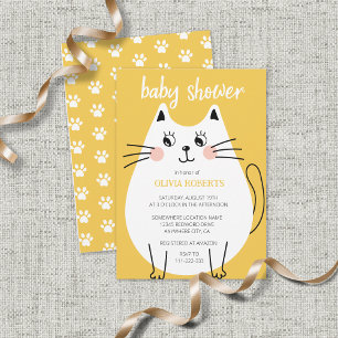 Invitation Baby shower chat mignon blanc Kitty