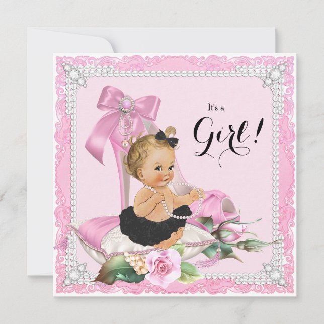 Invitation Baby Shower Chaussure à Talon Pearl (Devant)