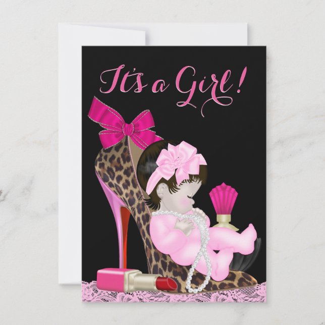 Invitation Baby Shower Chaussure à Talon Rose (Devant)