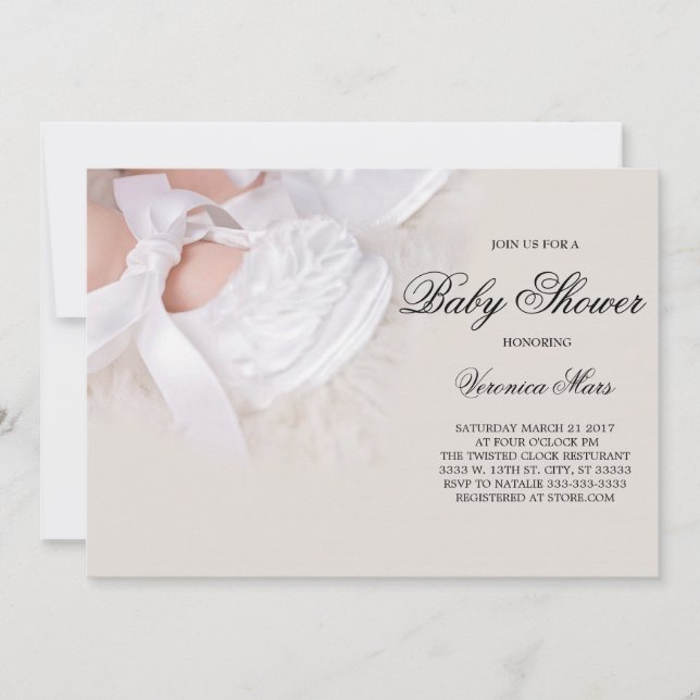 Invitation Baby shower, Chaussures bébé blanches (Devant)