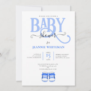 INVITATION BABY-SHOWER, CHAUSSURES BLEUES, TYPOGRAPHIE BLEUE