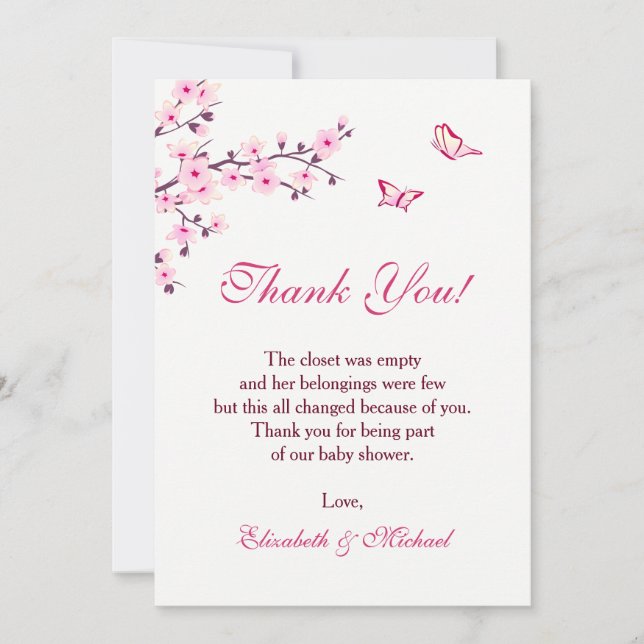 Invitation Baby shower Cherry Blossom Téléchargeable Merci (Devant)