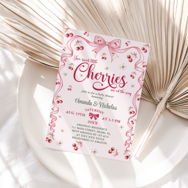 Invitation Baby shower Cherry Bow Twin Girls (Créateur téléchargé)