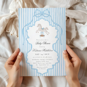 Invitation Baby-Shower Cheval à Bascule Vintage Doily Garçon