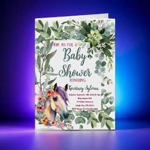 Invitation Baby Shower Cheval à l'aquarelle et bot