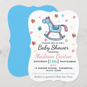 Invitation Baby shower Cheval Rose et Bleu Cute