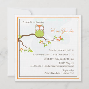 Invitation Baby shower - Chevêche de bébé verte et