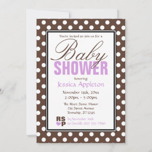 Invitation Baby shower Chevron Brown Polka Dot Purple