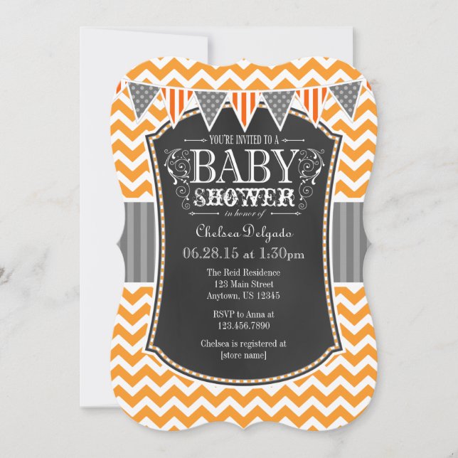 Invitation Baby shower Chevron Chalkboard orange (Devant)