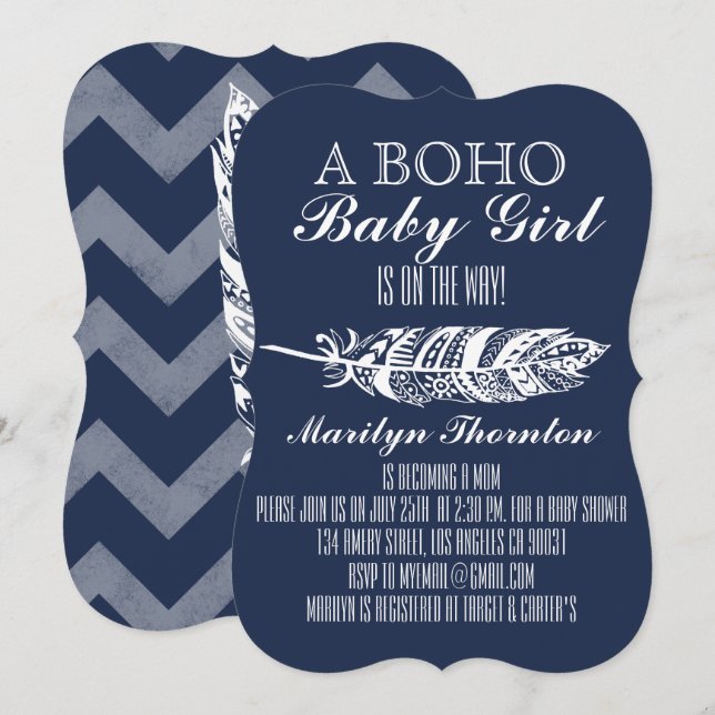 Invitation Baby shower Chevron de Cuir Tribal Bohème moderne (Devant / Derrière)