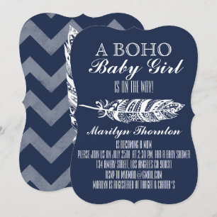 Invitation Baby shower Chevron de Cuir Tribal Bohème moderne