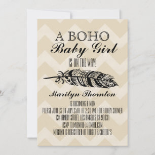 Invitation Baby shower Chevron de Cuir Tribal Bohème moderne