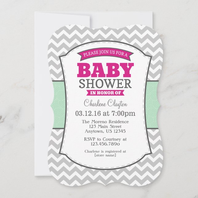 Invitation Baby shower Chevron Gris Gris De Monnai (Devant)