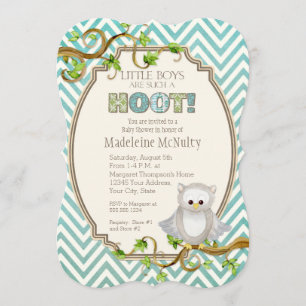 Invitation Baby shower Chevron Hoot Owl Little Boys