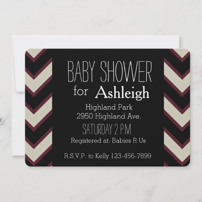 Invitation Baby shower Chevron Noir Crème Rouge (Devant)