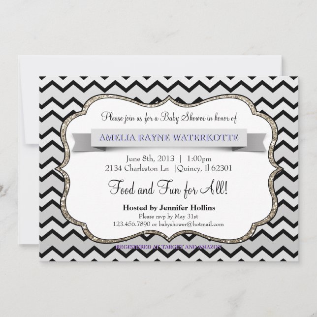 Invitation Baby shower Chevron Parties scintillant Black Ice  (Devant)