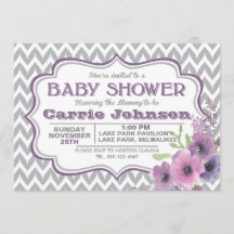 Baby shower Chevron Personnalisable Purple & Grey