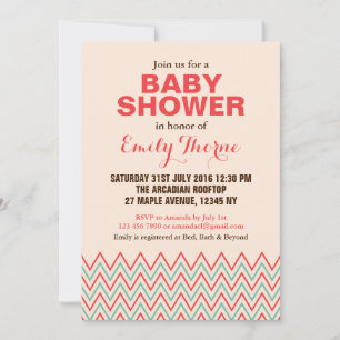 Invitation Baby shower Chevron rose et corail