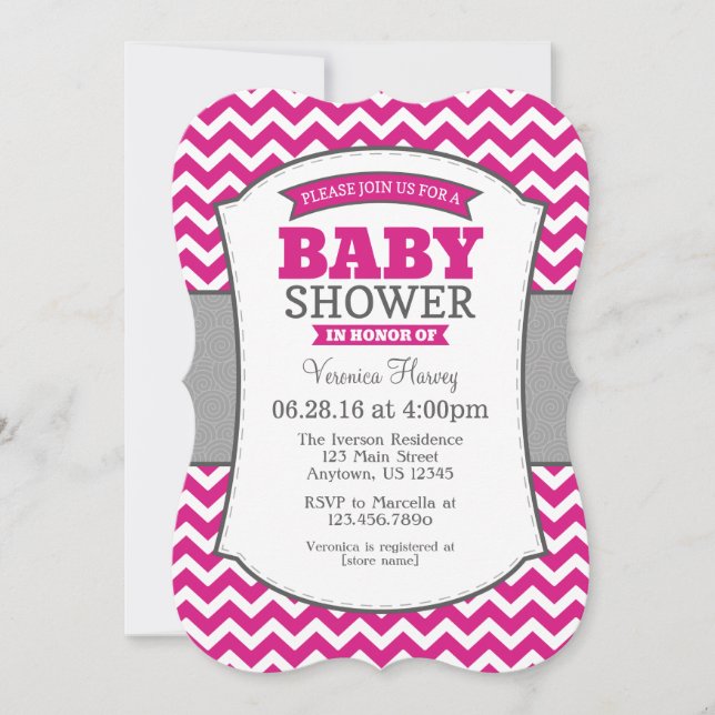 Invitation Baby shower Chevron Rose Hot (Devant)
