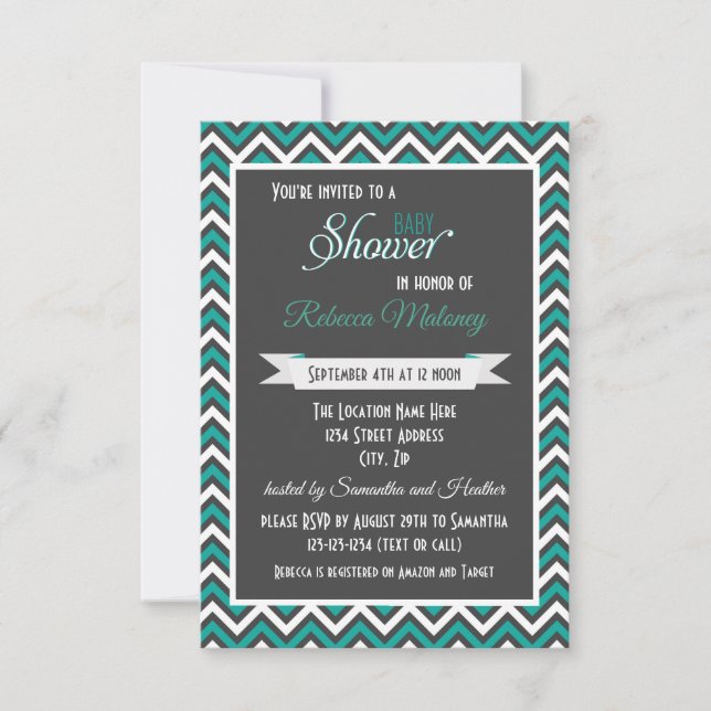 Invitation Baby Shower Chevron Sarcelle - 3x5 (Devant)