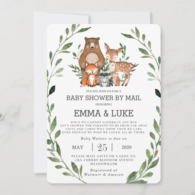 Invitation Baby Shower Chic Animaux de la Forêt par courrier (Devant)