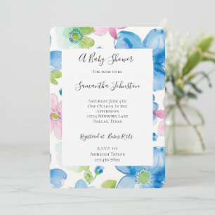 Invitation Baby shower Chic aux Fleurs Roses Bleues