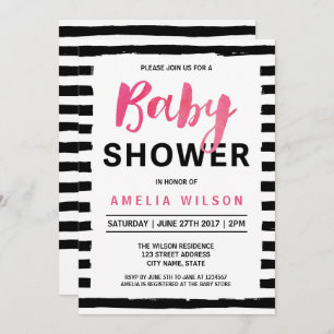 Invitation Baby shower Chic Black & White Stripes