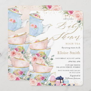 Invitation Baby shower Chic Blush Floral High Tea Party