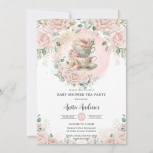 Invitation Baby shower Chic Blush Floral High Tea Party
