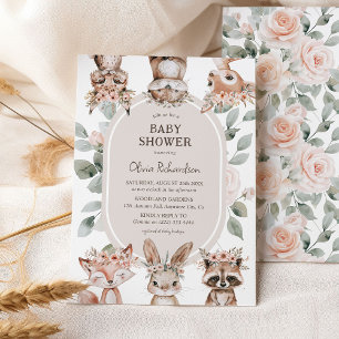 Invitation Baby Shower Chic Boho Animaux de la Forêt