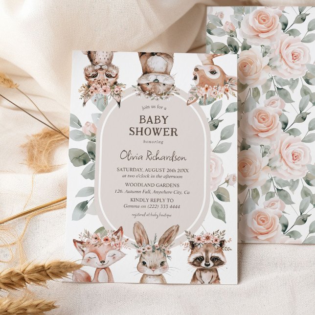 Invitation Baby Shower Chic Boho Animaux de la Forêt (Créateur téléchargé)