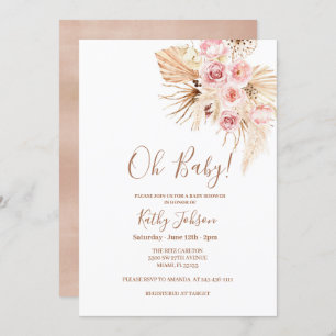 Invitation Baby shower Chic Boho Pampas en Grass Fleur Rose
